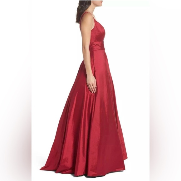 Mac Duggal 65514 Burgundy Pleated Waist Dress - Picture 4 of 9